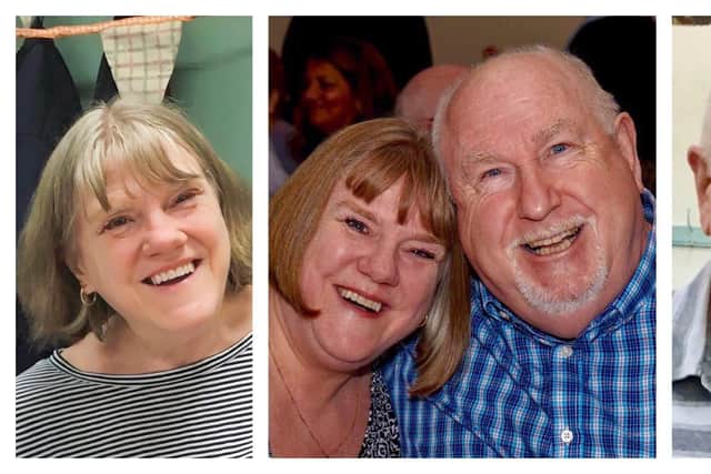 Andy and Anne Swift before (centre) and after losing weight with Slimming World