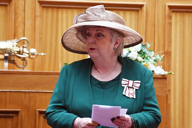 Representing His Majesty The King, Vice Lord-Lieutenant of Greater Manchester Sharman Birtles MBE speaks at the event