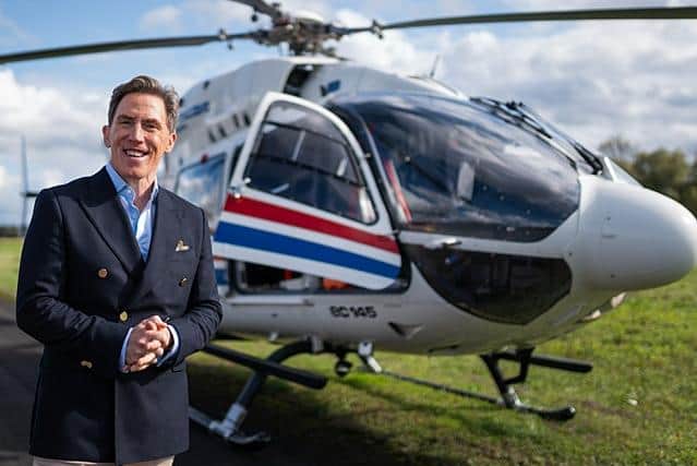 Rob Brydon gets ready for take-off as the host of Destination X, the new BBC game show (Picture: BBC/TwoFour)