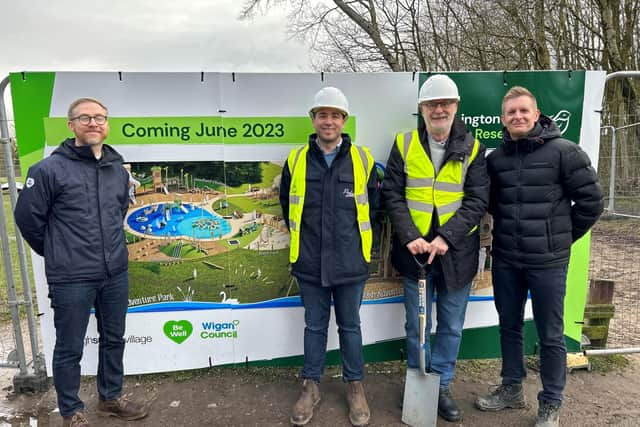 From left to right: Wigan Council's director of strategy and innovation James Winterbottom, Oscar Lorraine of Produlic Ltd, Deputy Leader Coun Keith Cunliffe, and Stuart Holden of Wigan Council's Be Well leisure service