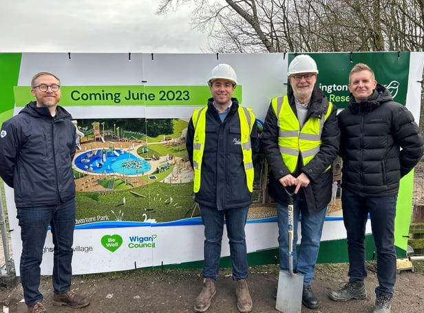 From left to right: Wigan Council's director of strategy and innovation James Winterbottom, Oscar Lorraine of Produlic Ltd, Deputy Leader Coun Keith Cunliffe, and Stuart Holden of Wigan Council's Be Well leisure service