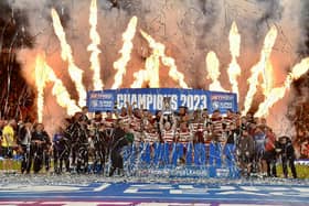 Wigan Warriors lift the Super League trophy