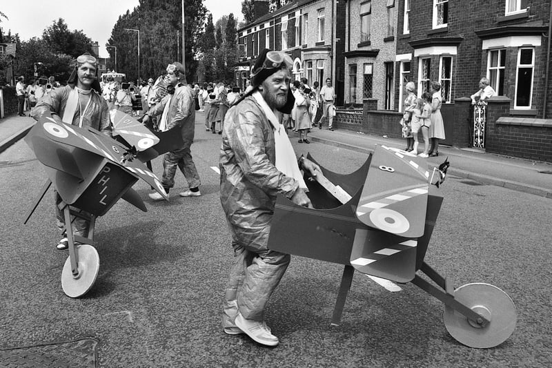 The Red Barrows in formation in the Ashton Carnival parade on Saturday 14th of June 1986.