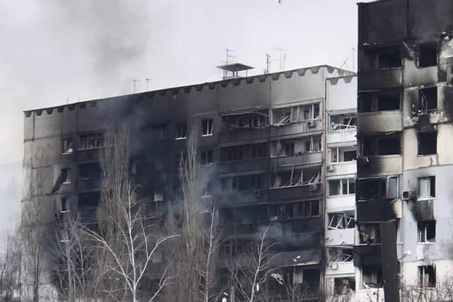 Burnt out buildings.