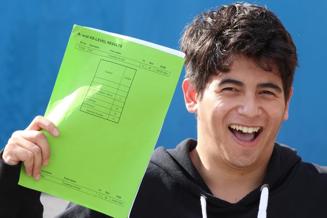 A Level Results 2013 - Winstanley College.  Pictured is Ohm Hall with his results.