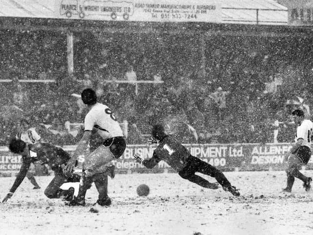 Springfield Park - then-home of Wigan Athletic - in the snow!