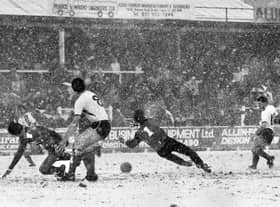Springfield Park - then-home of Wigan Athletic - in the snow!