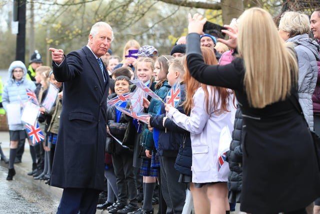 The Prince of Wales tours the Toffee Works, Wigan, to celebrate 100 years of family-run William Santus & Co Ltd's factory operating on the site, where it makes its most famous product, Uncle Joe's Mint Balls.  April 2019.