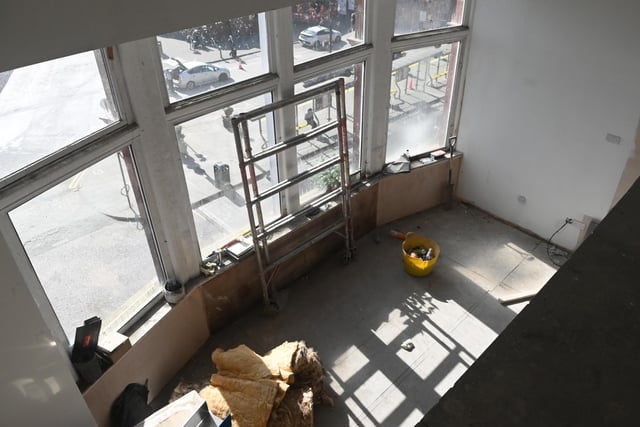 Mezzanine floors in some apartments, with views over Wigan.