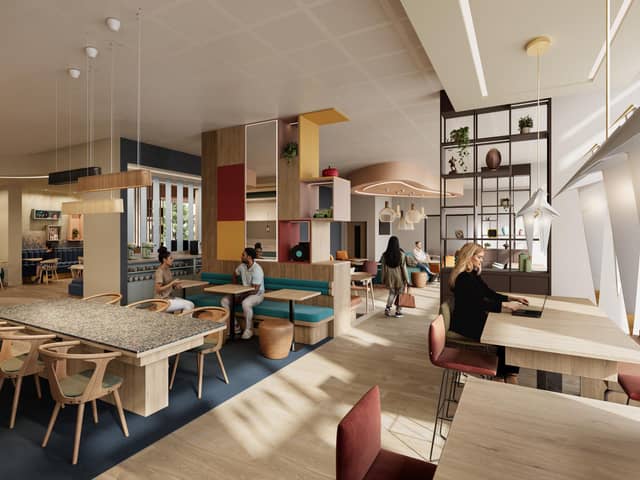 A CGI of what one of the communal areas at the Hampton by Hilton on Market Street will look like