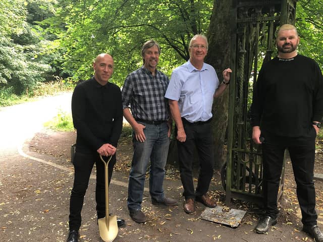 Creative directors Al and Al, left and right, at the location of the new gate with Coun David Molyneux and Dominic Liptrot, of Lost Art