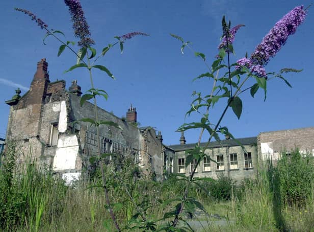 Wild flowers taking over at the Old Town Hall site in the centre of Wigan in 2002.