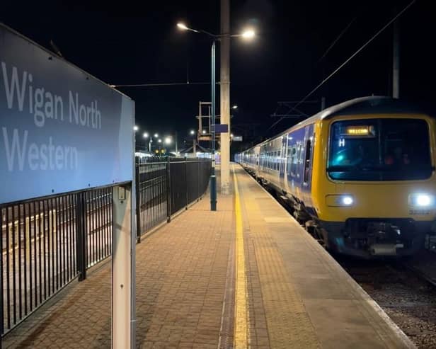 The electric train being tested at Wigan North Western station
