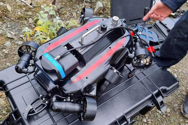 A close-up of the underwater fifish pro w6 underwater drone