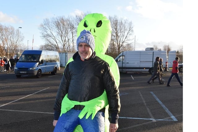 A Latics fan in fancy dress at Middlesbrough