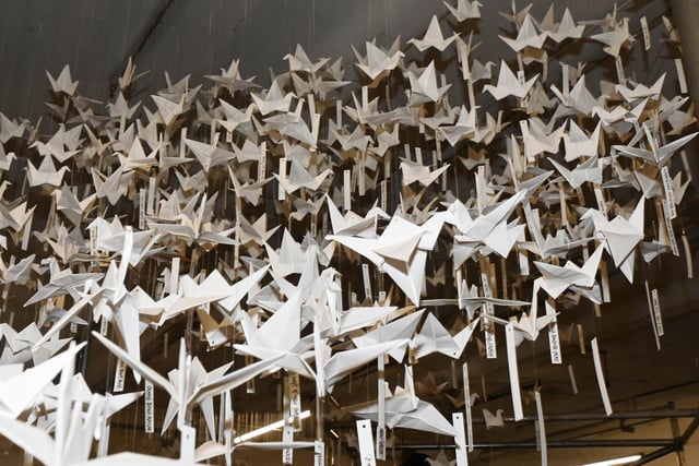 Just some of the 1,000 origami birds on display.