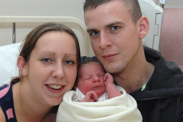 Ellie Mai with parents Catherine Lynch and Mark Bibby of Leigh, weighing  7lb 3oz