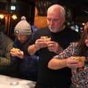 A flashback to last year's World Pie-Eating Championships held at Harry's Bar, Wigan