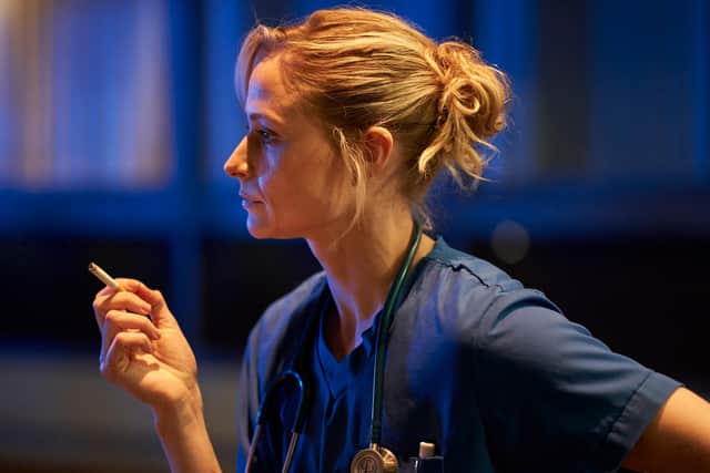 Dr Lucinda Edwards (Niamh Algar) takes a break in the new ITV medical drama Malpractice