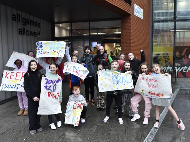Brad with some of the children at Wigan Youth Zone after he finished his challenge