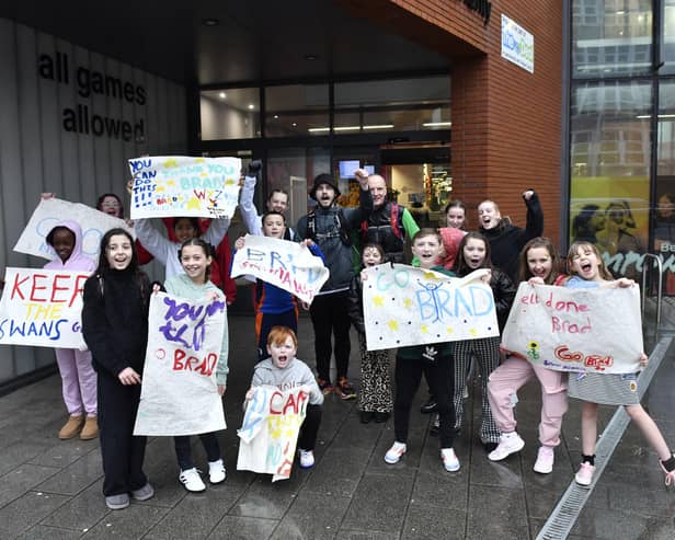 Brad with some of the children at Wigan Youth Zone after he finished his challenge