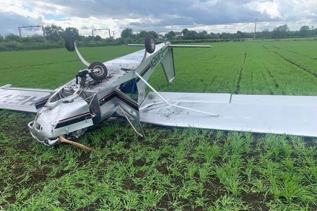 The crashed plane in fields off Rindle Road, Tyldesley