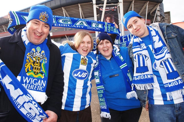 Ian, Joanne, Catherine and Liam Cocken from Warrington at the Carling Cup Final between Wigan Athletic and Manchester United at the Millennium Stadium, Cardiff, on Sunday 26th of February 2006.
