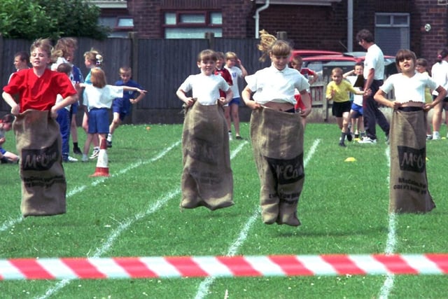 Pupils from Abram CE primary school take part in their school sports day - 1999