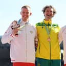 Harry Coppell celebrates his bronze medal at the Commonwealth Games