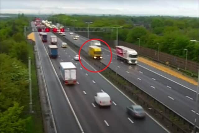 The yellow HGV crashed into the barrier on the M6