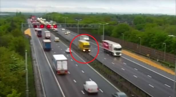 The yellow HGV crashed into the barrier on the M6