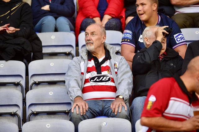 Wigan Warriors fans at the DW Stadium for the game against Salford Red Devils.