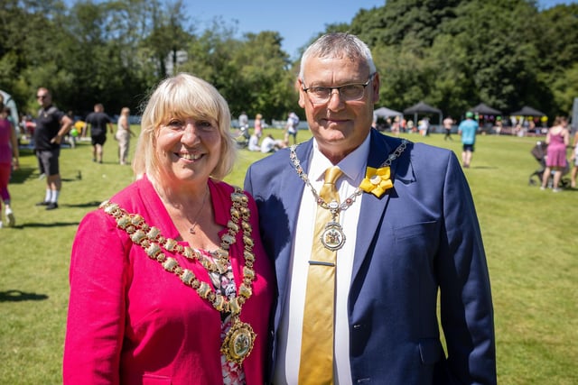 Mayor of Wigan Coun Marie Morgan and consort Coun Clive Morgan enjoy the day