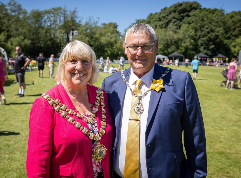 Mayor of Wigan Coun Marie Morgan and consort Coun Clive Morgan enjoy the day