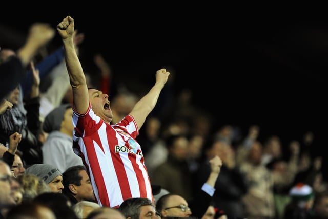 A Sunderland fan shows his support during the Premier League match between Wigan Athletic and Sunderland at The DW Stadium on November 28, 2009.