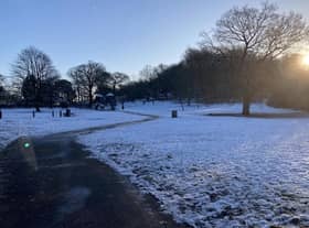 Snow and ice has not yet melted at Haigh Woodland Park