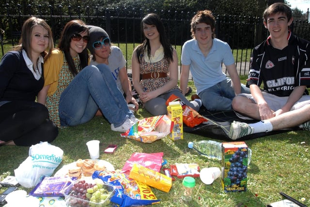 Winstanley College students (left to right: Lisa, Sophie, Alex, Becky, James and David) enjoy a picnic in the April break at Haigh Hall in 2007