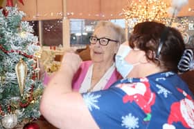 LEFT TO RIGHT: Ellen Nichols (Resident at Norley Hall) and Marie Hayes (Care  Assistant)