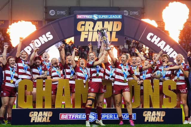 Wigan Warriors lift the Women's Super League trophy