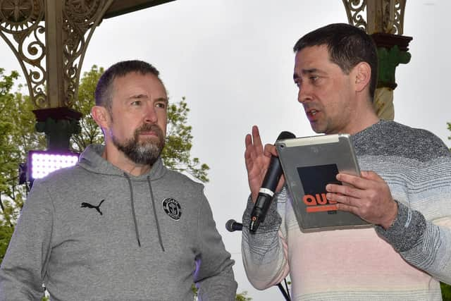 Mal Brannigan with Colin Murray at the Party in the Park