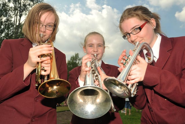 Members of Pemberton Old Wigan DW youth band, sisters Sophie Barkley, 14, Lauren Barkley,11, and Emma Barkley,13, play at the official opening of Wigan Youth Zone.