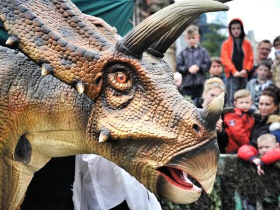 A dinosaur model in Wigan town centre
