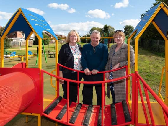 From left, councillors Christine Roberts, Barry Taylor and Paula Wakefield at Green Avenue Park, in Astley