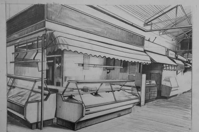 A butcher's stall in the old Wigan market hall