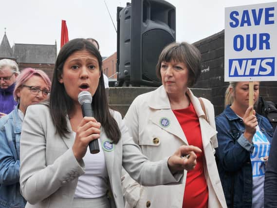 Wigan MP Lisa Nandy, left, and Frances O'Grady, general secretary of the TUC, show their support at the picket line outside Wigan Infirmary