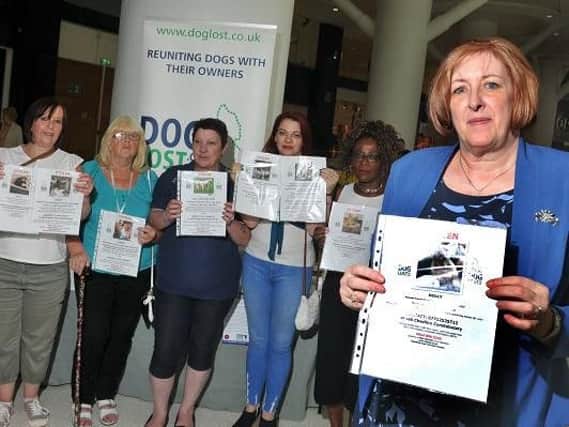 Makerfield MP Yvonne Fovargue, right, shows her support with campaigners for Dog Lost UK