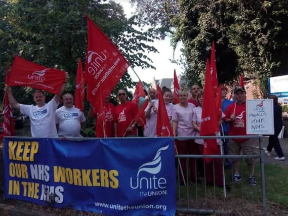 The picket line outside Wigan Infirmary this morning