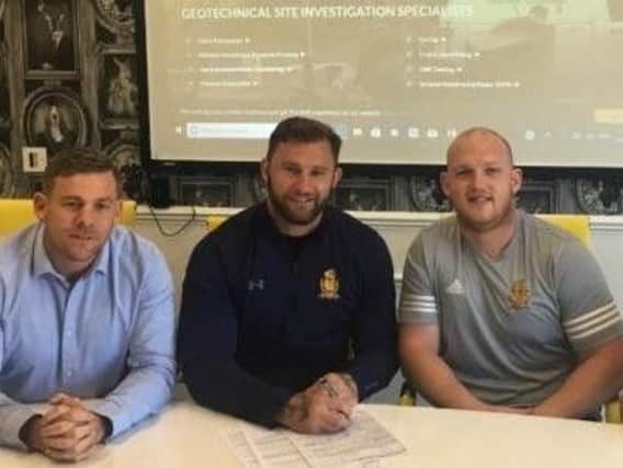 Wigan businessman Stuart Harvey with former Warrington Wolves star Paul Wood and Whitehavens coach Carl Forster
