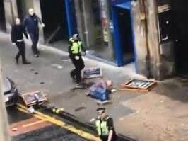 A video still from the disturbance outside Glasgow Central station