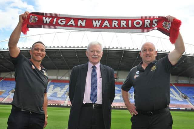 Ian Lenagan flanked by Adrian Lam and Shaun Edwards